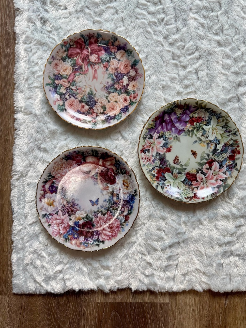 Limited Edition  Lena Liu Collectors Plates - Floral Butterflies - Set of 3